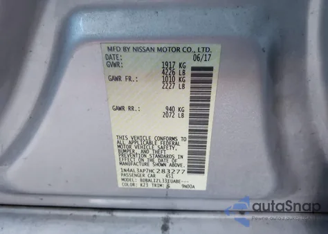 2017 Nissan Altima 2.5 Sv from USA, damaged, VIN 1N4AL3AP7HC283277